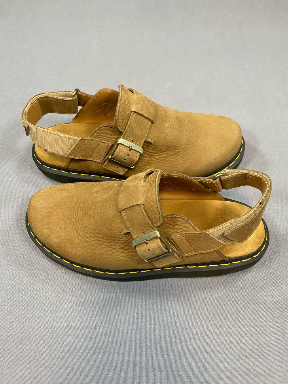 Dr. Martens Men's Brown Leather Slingback Clogs with Yellow Stitching